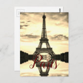 セピアエッフェルタワーパリヴィンテージヨーロッパトラベル ポストカード (正面/裏面)
