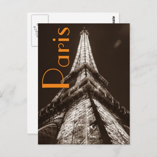セピアエッフェルタワーロマンスナイトパリフランス ポストカード (正面/裏面)