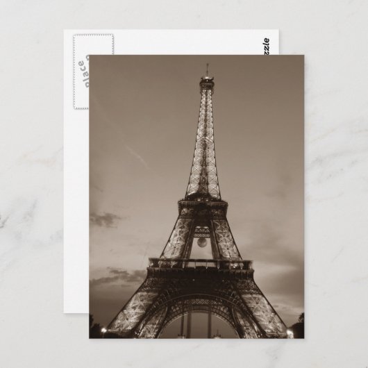 セピアエッフェルタワーロマンチック夕べオブパリ ポストカード (正面/裏面)