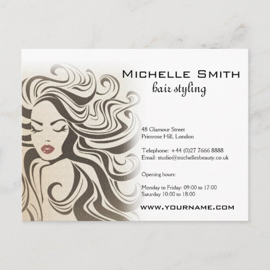 セピアエレガントシックな波型ヘアスタイルヘアスタイルのヘアエクステンション ポストカード (正面)