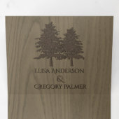 セピアエンボスの冬の結婚式の茶色の木 三つ折り招待状 (内部最初)