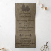 セピアエンボスの冬の結婚式の茶色の木 三つ折り招待状 (内部)