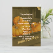 セピアオレンジ色のカボチャの秋の収穫パーティー 招待状 (スタンド正面)