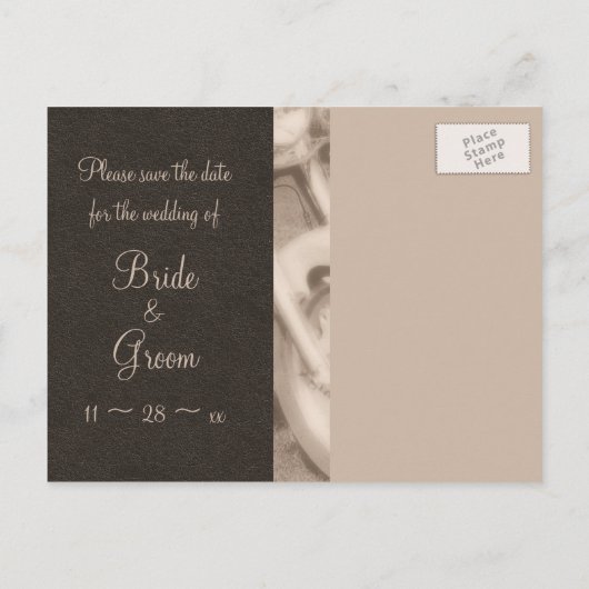 セピアオートバイフォトズセーブ・ザ・デート案内 案内ポストカード (裏面)