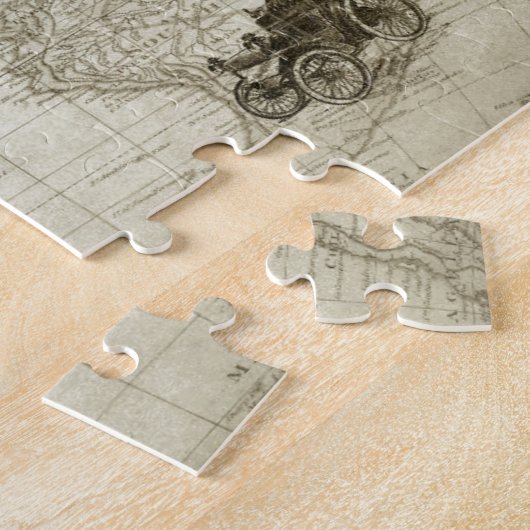 セピアオールドアンティークヴィンテージ統一された州マップ旅行 ジグソーパズル (側面)