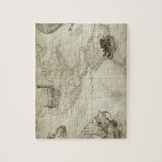 セピアオールドアンティークヴィンテージ統一された州マップ旅行 ジグソーパズル (縦)