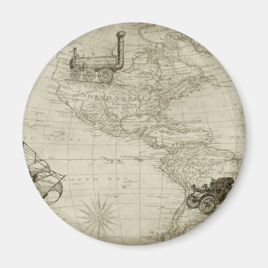 セピアオールドアンティークヴィンテージ統一された州マップ旅行 マグネット (正面)