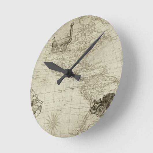 セピアオールドアンティークヴィンテージ統一された州マップ旅行 ラウンド壁時計 (傾斜)