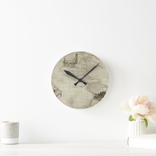 セピアオールドアンティークヴィンテージ統一された州マップ旅行 ラウンド壁時計 (ホーム)