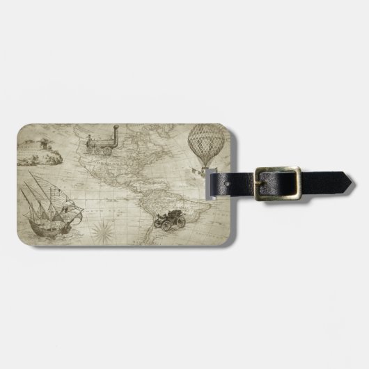 セピアオールドアンティークヴィンテージ統一された州マップ旅行 ラゲッジタグ (正面横)
