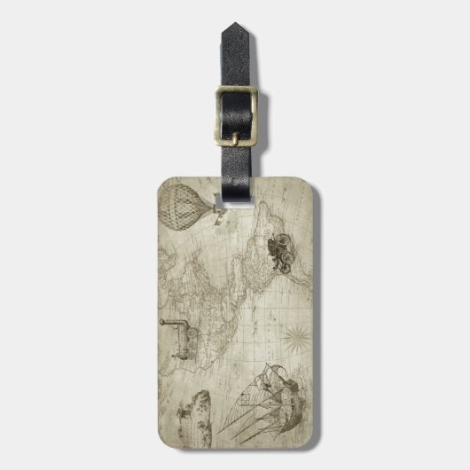 セピアオールドアンティークヴィンテージ統一された州マップ旅行 ラゲッジタグ (正面縦)