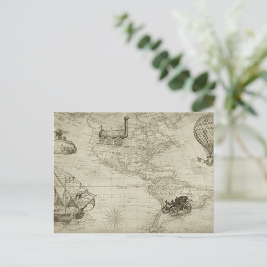 セピアオールドアンティークヴィンテージ統一された州マップ ポストカード (スタンド正面)