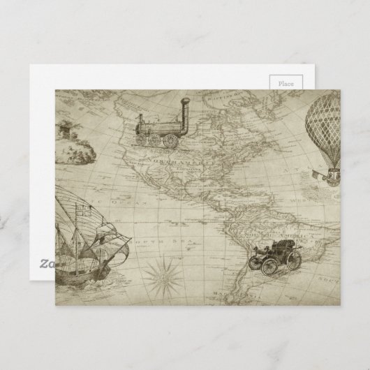 セピアオールドアンティークヴィンテージ統一された州マップ ポストカード (正面/裏面)