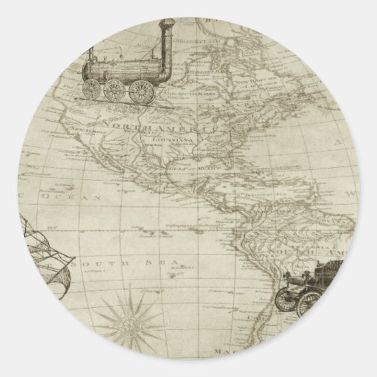 セピアオールドアンティークヴィンテージ統一された州マップ ラウンドシール (正面)