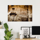 セピアカフェ標識，パリ，フランス ポスター (ホームオフィス)
