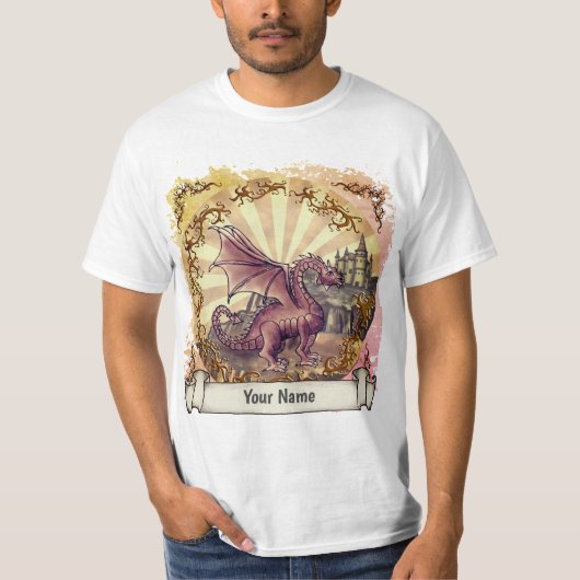 セピアカラーの城のドラゴンTシャツ Tシャツ (正面)