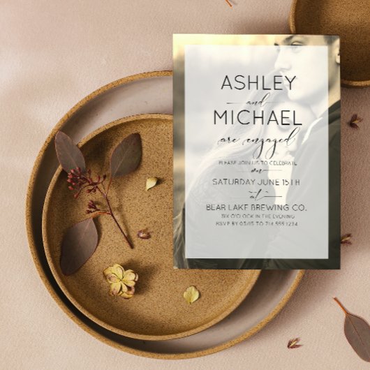 セピアクラフトタイポグラフィフォト婚約招待状 招待状