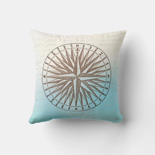 セピアコンパスバラオン青と手書き クッション (裏面)