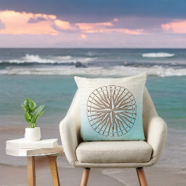 セピアコンパスバラオン青と手書き クッション