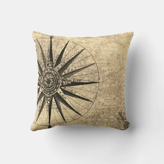 セピアコンパス発見時代の世界地図 クッション (裏面)