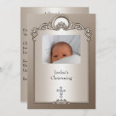 セピアシルバーフォトフレームジュエルクロス《キリスト教》洗礼式や命名式 招待状 (正面/裏面)