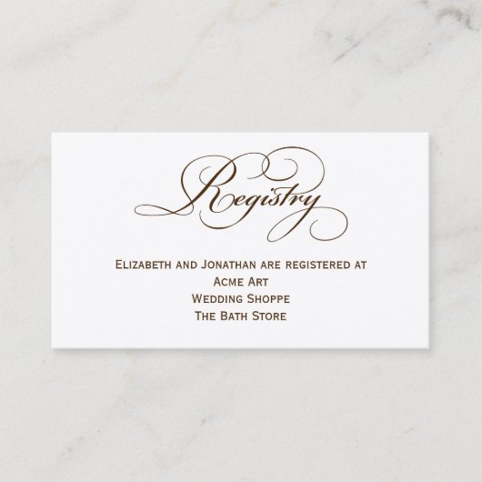 セピアスクリプトの結婚式レジストリ情報カード エンクロージャーカード (正面)