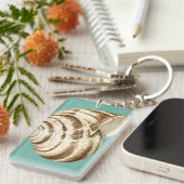 セピアストライプのシェルオンティール(緑がかった色) キーホルダー (正面右)