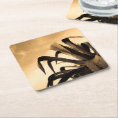 セピアスペインのアロエ植物写真 スクエアペーパーコースター (アングル)