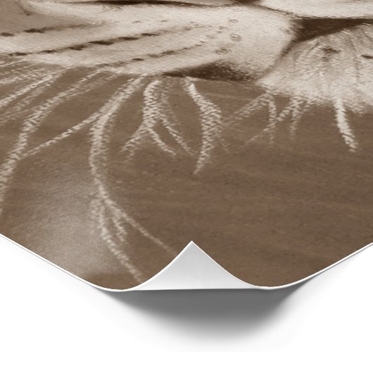 セピアタイガー大きな猫オリジナル野生生物現実主義アート ポスター (コーナー)