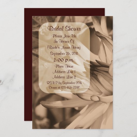 セピアダリアフラワーブライダルシャワー招待状 招待状 (正面/裏面)