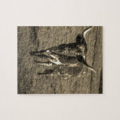 セピアトーンブラウンとホワイトロングホーン牛 ジグソーパズル (横)