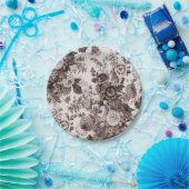 セピアトーンブラウンフローラトイレNo.3 ペーパープレート (パーティー)