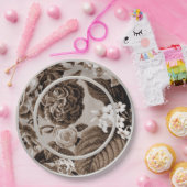 セピアトーンブラウンフローラトワールNo.1 ペーパープレート (パーティー)