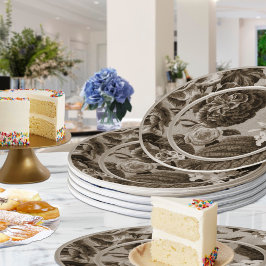 セピアトーンブラウンフローラトワールNo.1 ペーパープレート