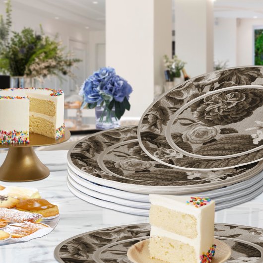 セピアトーンブラウンフローラトワールNo.1 ペーパープレート