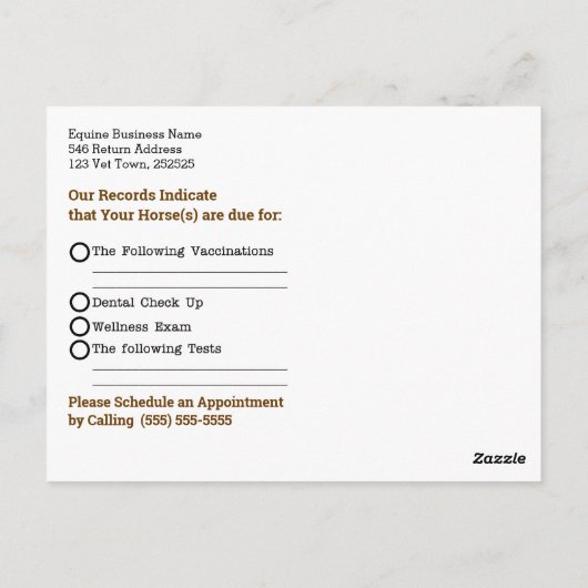 セピアトーンホースアポイントメントリマインダー ポストカード (裏面)