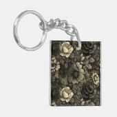 セピアトーンヴィンテージフローラプリントキーチェーン キーホルダー (正面左)