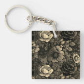 セピアトーンヴィンテージフローラプリントキーチェーン キーホルダー (正面)