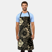 セピアトーンヴィンテージフローラプリント エプロン (着用した状態)