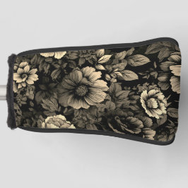 セピアトーンヴィンテージフローラプリント ゴルフヘッドカバー