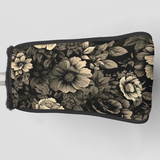 セピアトーンヴィンテージフローラプリント ゴルフヘッドカバー (正面)