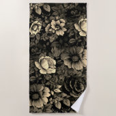 セピアトーンヴィンテージフローラプリント ビーチタオル (正面)