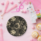 セピアトーンヴィンテージフローラプリント ペーパープレート (パーティー)