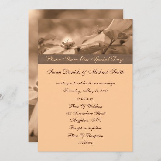 セピアドッグウッドフローラ結婚式招待状 招待状 (正面/裏面)
