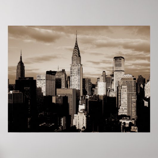 セピアニューヨークシティインクスケッチポスター ポスター (正面)