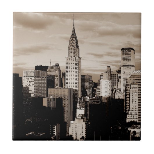 セピアニューヨークシティインクスケッチ タイル (正面)