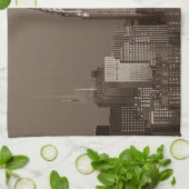 セピアニューヨークシティスカイライン キッチンタオル (折り畳み)