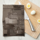 セピアニューヨークシティスカイライン キッチンタオル (四つ折り)