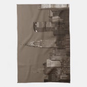 セピアニューヨークシティスカイライン キッチンタオル (縦)