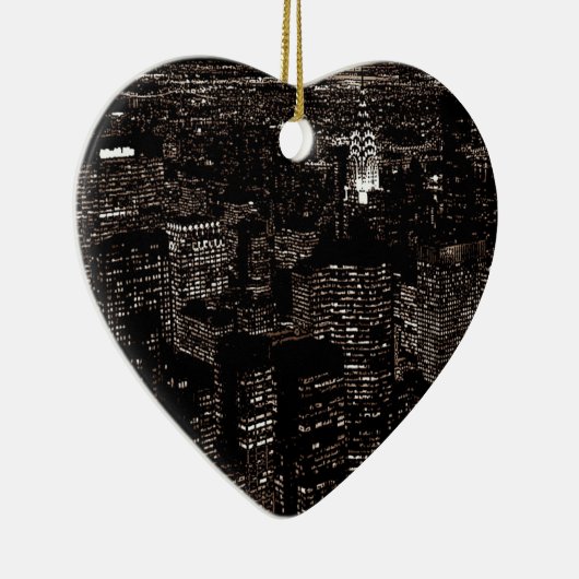 セピアニューヨークシティナイトスカイライン セラミックオーナメント (右)